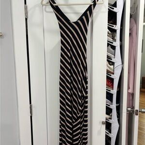 VENUS Black and Tan Striped Maxi Dress